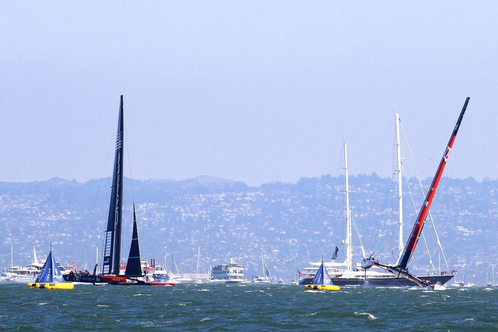 Oracle Team USA v Emirates Team New Zealand. America’s Cup Day 5 San Francisco. Emirates Team NZ comes close to a capsize in Race 8 as Oracle Team USA avoids - 3 © Richard Gladwell www.photosport.co.nz